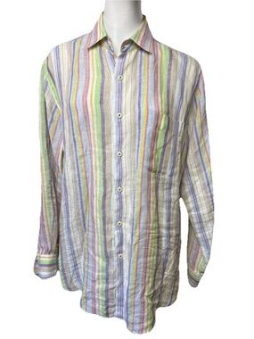 Men's Multicolor Stripe Linen Shirt - Classic Button-Down